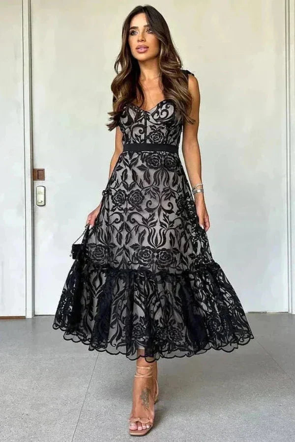 Vestido Largo de Encaje Elegante para Mujer