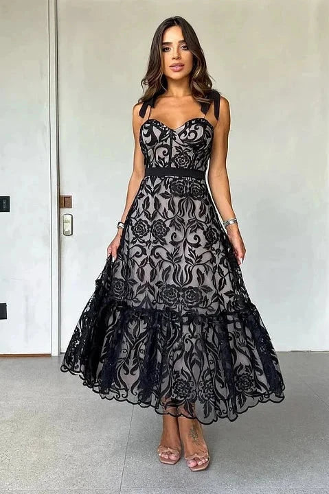 Vestido Largo de Encaje Elegante para Mujer