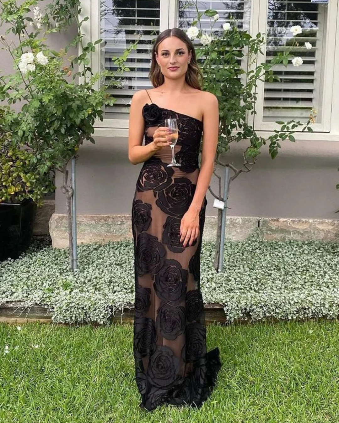 Vestido Largo de Encaje Sin Tirantes para Mujer