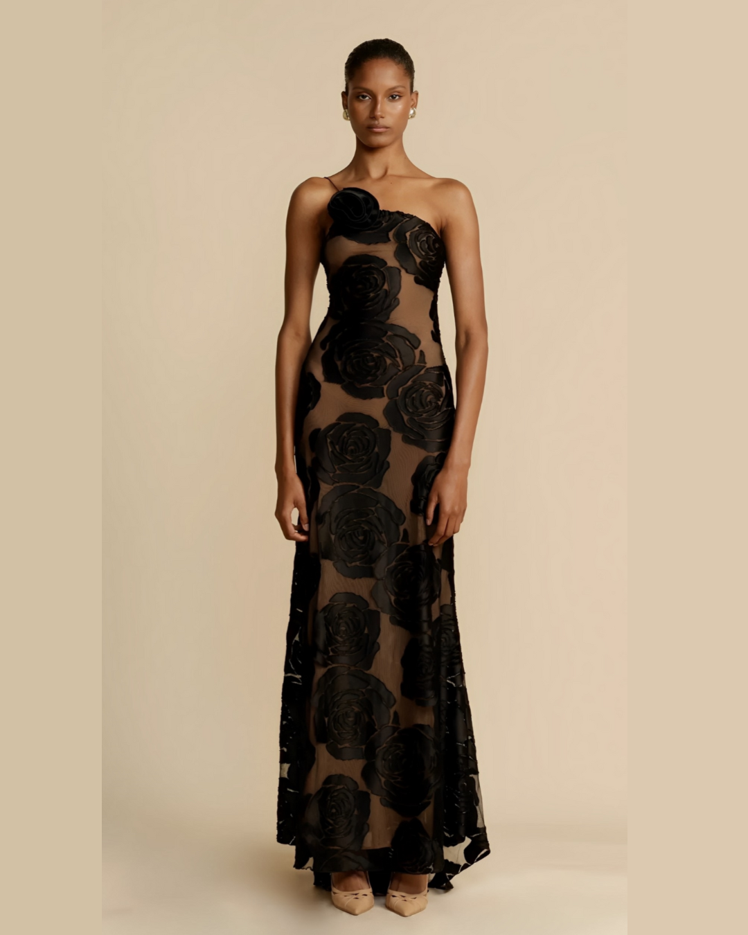 Vestido Largo de Encaje Sin Tirantes para Mujer