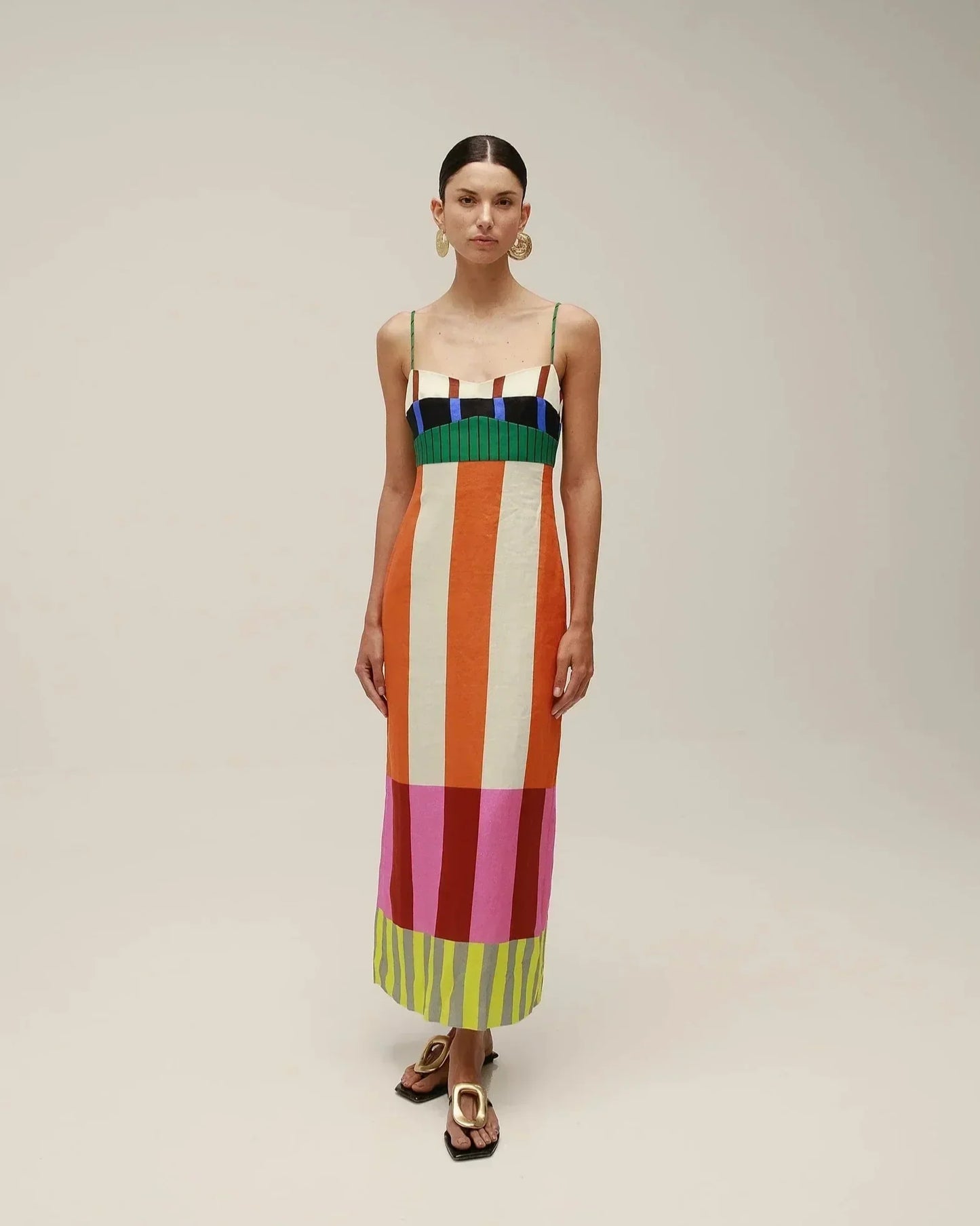 Vestido Largo de Rayas Multicolor para Mujer