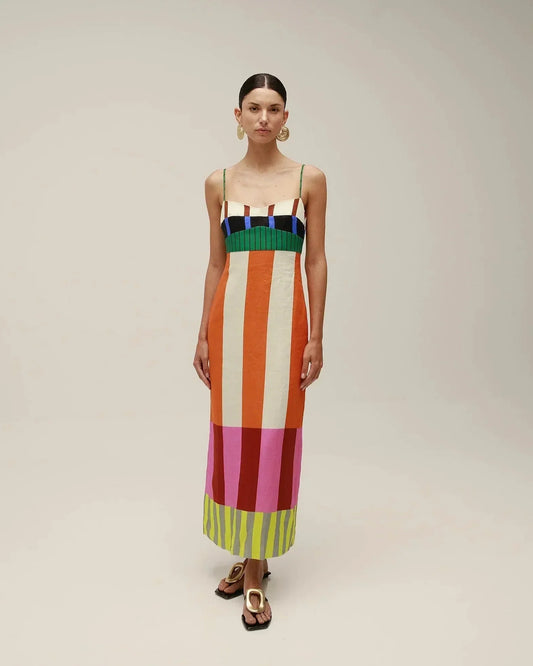 Vestido Largo de Rayas Multicolor para Mujer