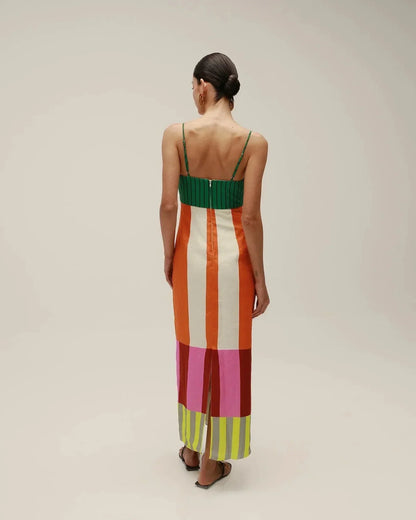 Vestido Largo de Rayas Multicolor para Mujer