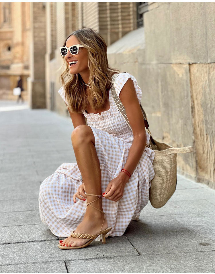 Vestido Largo de Cuadros con Tirantes para Mujer