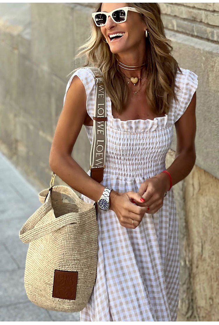 Vestido Largo de Cuadros con Tirantes para Mujer