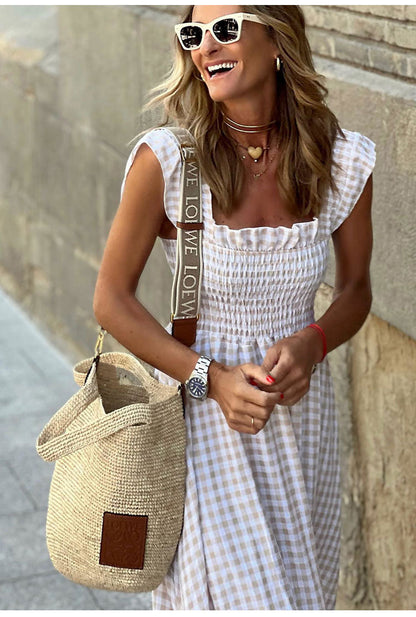 Vestido Largo de Cuadros con Tirantes para Mujer