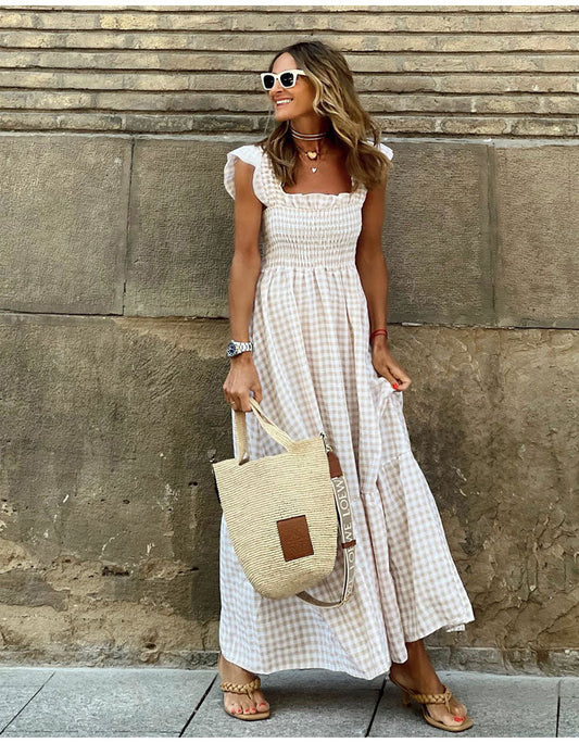Vestido Largo de Cuadros con Tirantes para Mujer