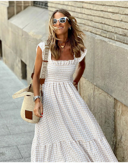 Vestido Largo de Cuadros con Tirantes para Mujer