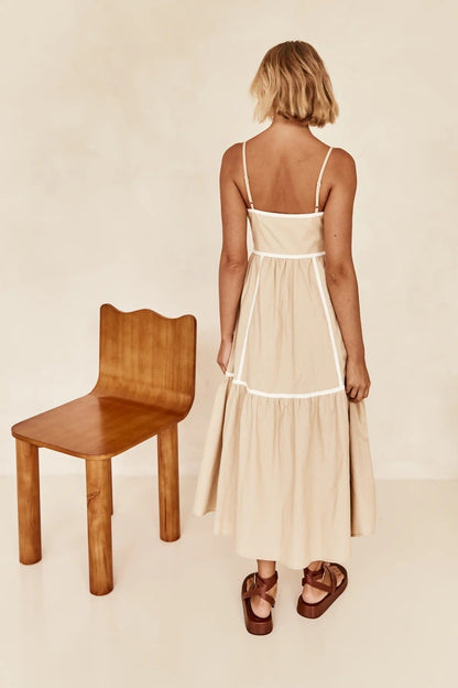 Vestido Midi de Tirantes con Detalles Contrastantes para Mujer