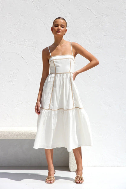 Vestido Midi de Tirantes con Detalles Contrastantes para Mujer