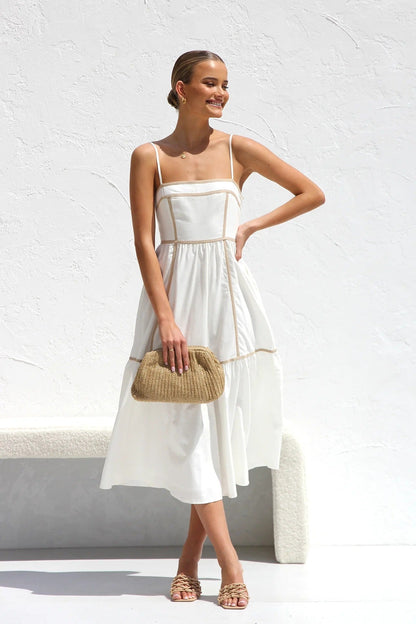 Vestido Midi de Tirantes con Detalles Contrastantes para Mujer
