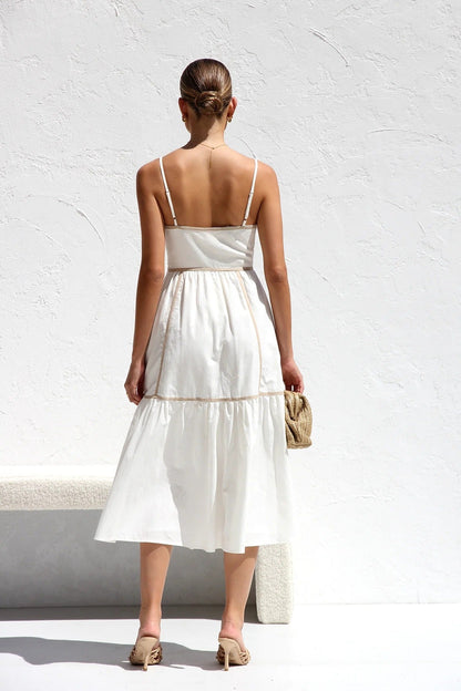 Vestido Midi de Tirantes con Detalles Contrastantes para Mujer