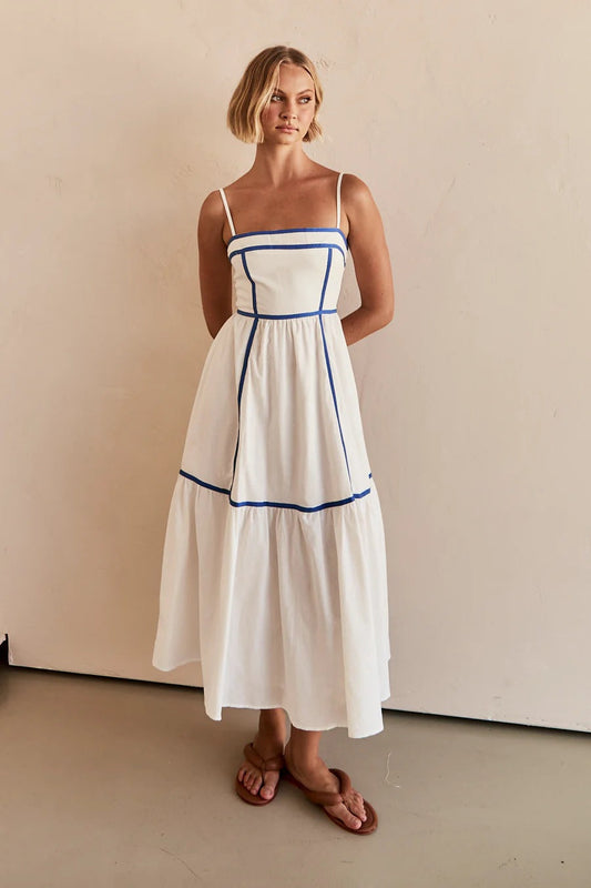 Vestido Midi de Tirantes con Detalles Contrastantes para Mujer