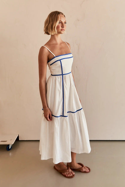 Vestido Midi de Tirantes con Detalles Contrastantes para Mujer