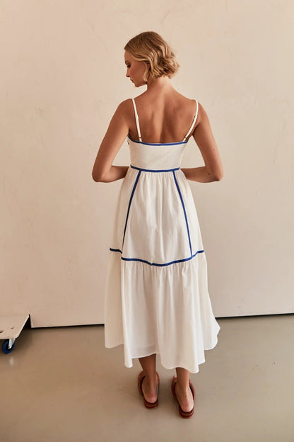 Vestido Midi de Tirantes con Detalles Contrastantes para Mujer
