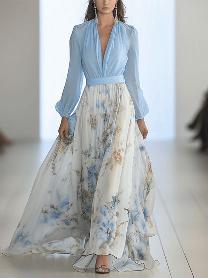Vestido Largo Floral de Manga Larga para Mujer