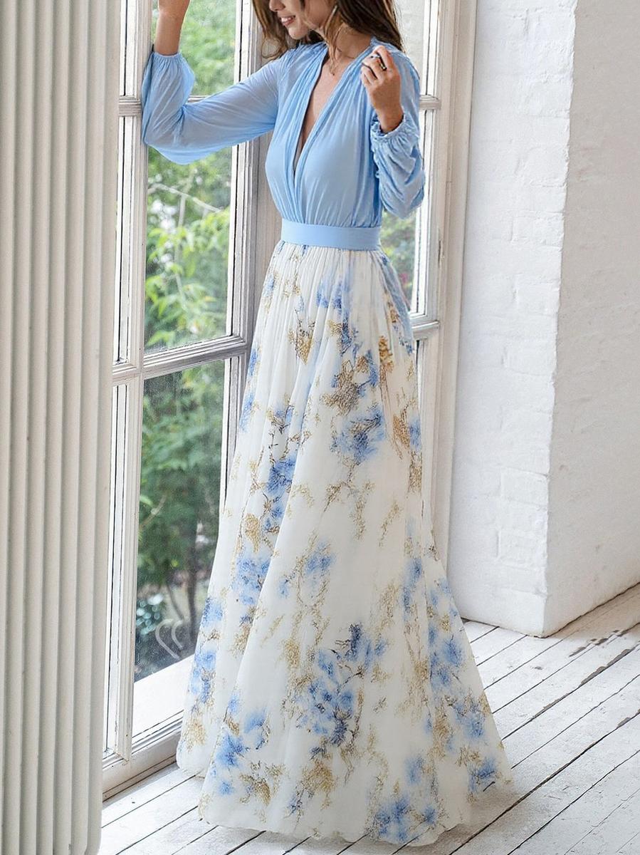 Vestido Largo Floral de Manga Larga para Mujer