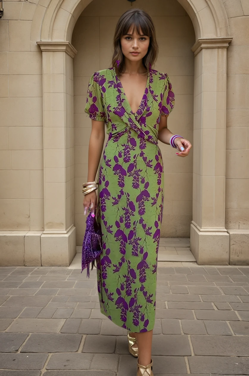 Vestido Midi Floral con Escote Cruzado para Mujer